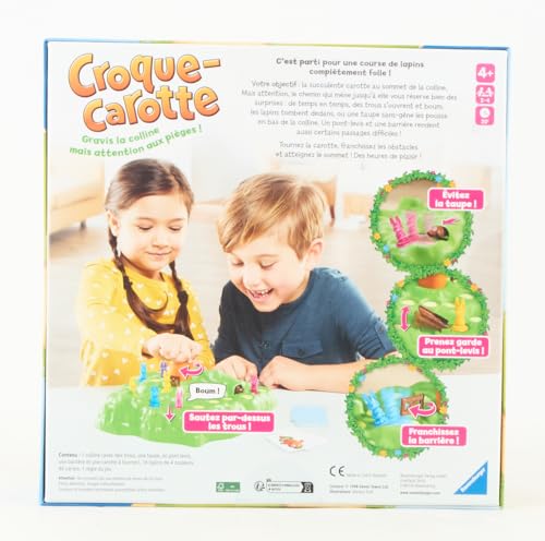 Ravensburger - Croque Carotte - Jeu de société - Enfants et Parents - Jeu de parcours rigolo - De 2 à 4 Joueurs à partir de 4 ans - Mixte - 22223 - Version française, Noir
