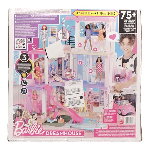Barbie Maison de Rêve pour Poupées avec 3 Niveaux, avec Lumières Et Sons, Plus De 75 Accessoires Inclus, 109 cm De Haut, Jouet pour Enfant de 3 Ans et Plus, GRG93