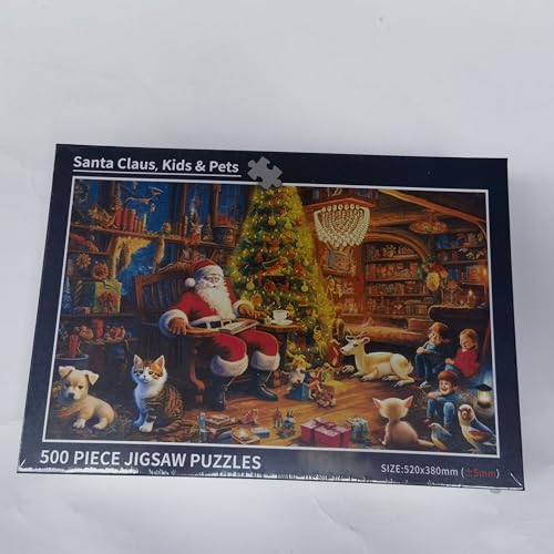 Puzzle de Noël pour Adultes 500 pièces Père Noël-Enfants Animaux de Compagnie 52 x 38 cm Puzzles de Noël pour Adultes 500 pièces Puzzles de Noël pour Adulte