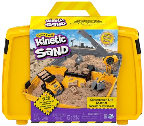 Kinetic Sand Sable Magique - Mallette DE Construction 907 G + 3 Accessoires - Emportez Votre Sable À Modeler Partout & Sculptez Vos Créations comme De La Pâte À Modeler - Jouet Enfant 3 Ans Et +
