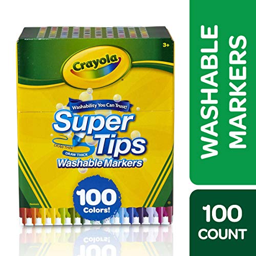 Crayola - Kit de 100 Feutres Lavables, Pointe Conique pour Traits Fins et Épais, Assortiment de Couleurs - Âge Conseillé: à Partir de 3 Ans