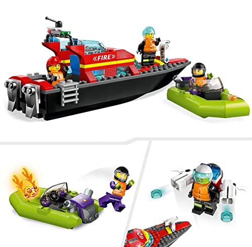 LEGO 60373 City Le Bateau de Sauvetage des Pompiers, Set Flottant, avec Jetpack et 3 Minifigurines, Jouet pour Garçons et Filles Dès 5 Ans, Idée Cadeau