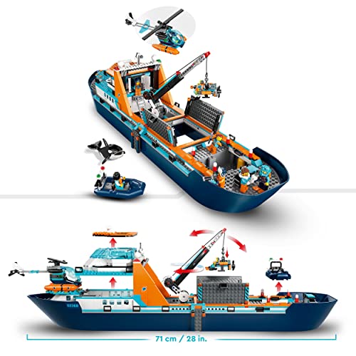 LEGO City Le Navire d’Exploration Arctique - Grand Jouet de Construction Enfant avec Bateau Flottant - Hélicoptère, sous-Marin, Épave de Viking, 7 Minifigurines - Cadeau pour Garçons et Filles 60368