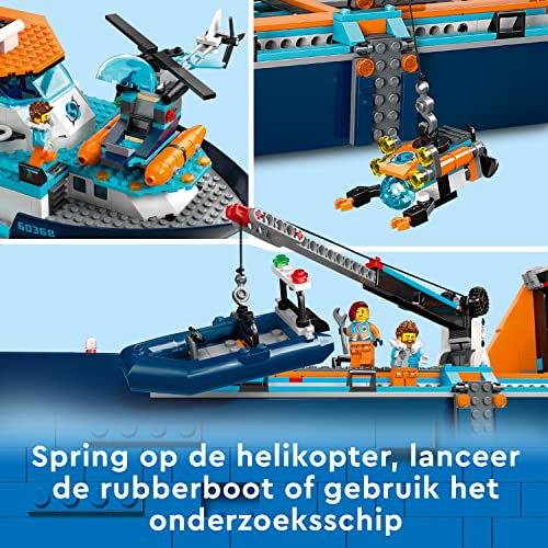 LEGO City Le Navire d’Exploration Arctique - Grand Jouet de Construction Enfant avec Bateau Flottant - Hélicoptère, sous-Marin, Épave de Viking, 7 Minifigurines - Cadeau pour Garçons et Filles 60368