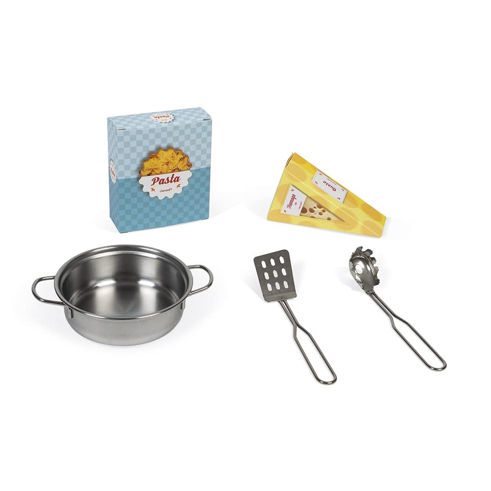 Janod - Cuisine Plume - Cuisinière en Bois pour Enfant - Avec Four, Évier en Inox, Placard, Boutons et Horloge - Cuisine en Bois Avec 5 Accessoires - De 3 à 8 Ans, J06608
