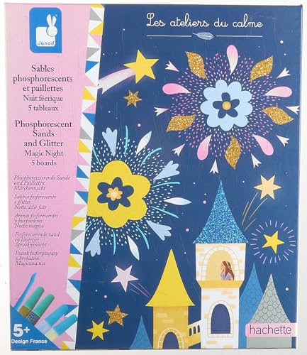 Kit Créatif Sables Phosphorescents et Paillettes Nuit Féérique - Loisirs Créatifs - 5 Tableaux à Décorer - Imagination et Créativité - Dès 5 Ans