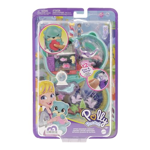 Polly Pocket Coffret Loutre Aquatique, thème Aquarium, avec Mini-Figurines Polly et Nicolas, 5 Surprises, 12 Accessoires, Jouet pour Enfant, HCG16
