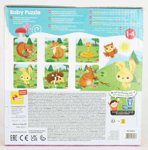 Liscianigiochi - Puzzle Bébé - La Forêt - Jeu de Réflexion - Jeu Educatif - 6 Puzzles de 4 Pièces - Les Animaux - 14 x 14 Cm - Pour Enfants de 1 à 4 ans - Carotina Baby