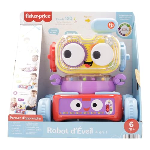 Fisher-Price - Robot d'éveil 4-en-1 - Bébé et Enfant - Lumière, Musique, Contenu Éducatif - Interactif, Transformable, Évolutif - Cadeau dès 6 Mois, version française, HCK38