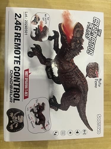 Dinosaure Jouet Enfant, 2.4GHz Dinosaures Telecommandé avec Pulvérisation, Rugissement, Lumière, RC Dino Robots Interactif Rechargeable Jeu Exterieur Interieur Cadeau Garçons Filles 5 6 7 8 9 10 Ans