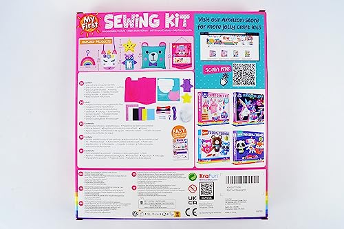 KRAFUN Mon Premier kit de Couture pour Enfants - Arts et Artisanat pour débutants - Comprend 6 projets faciles - Poupées et oreillers - Instructions et Feutre pour Apprendre à Coudre, à Broder