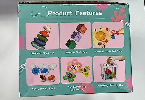 Weilim Jouets Bébés pour 6 à 12 Mois, Montessori Jeux Bébé Eveil, Jouets sensoriels, 6 en 1 avec Bebe Cube d'activité, œufs à associer, Jouet à Ventouse à Rotation (6 in 1)