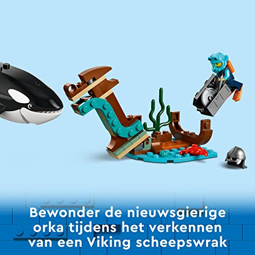 LEGO City Le Navire d’Exploration Arctique - Grand Jouet de Construction Enfant avec Bateau Flottant - Hélicoptère, sous-Marin, Épave de Viking, 7 Minifigurines - Cadeau pour Garçons et Filles 60368
