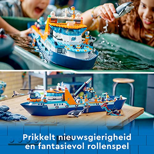 LEGO City Le Navire d’Exploration Arctique - Grand Jouet de Construction Enfant avec Bateau Flottant - Hélicoptère, sous-Marin, Épave de Viking, 7 Minifigurines - Cadeau pour Garçons et Filles 60368