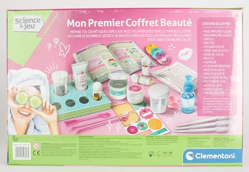 Clementoni - Science & Jeu - Mon Premier Coffret Beauté - Laboratoire - Jeu Créatif - Crée ton Parfum, ta Crème, ton Baume à Lèvres - Pour Enfants à Partir de 8 Ans, 41.8 x 6 x 27.8 cm