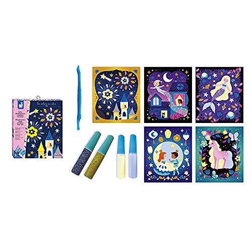 Kit Créatif Sables Phosphorescents et Paillettes Nuit Féérique - Loisirs Créatifs - 5 Tableaux à Décorer - Imagination et Créativité - Dès 5 Ans