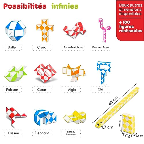 CUBIDI® Magic Snake Cube | Jouet de Poche pour Les Enfants de 4 à 8 Ans | Cadeau Anniversaire Enfants invites | Cadeau pour élèves - 24 Blocs | 2,3 mm x 1,8 mm | Jaune