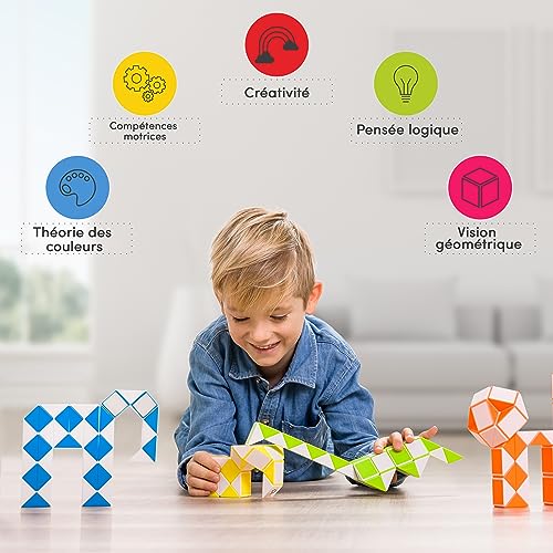 CUBIDI® Magic Snake Cube | Jouet de Poche pour Les Enfants de 4 à 8 Ans | Cadeau Anniversaire Enfants invites | Cadeau pour élèves - 24 Blocs | 2,3 mm x 1,8 mm | Jaune