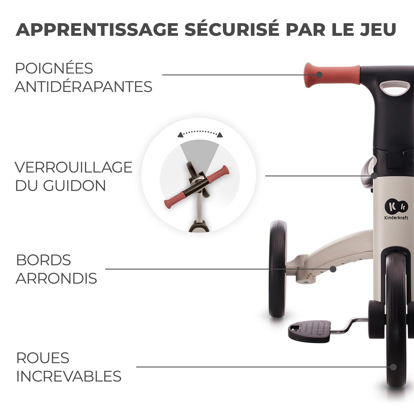 Kinderkraft 4TRIKE Tricycle 3en1, Tricycle pliable, Vélo sans Pédales, Vélo Bébé, Mini Draisienne, Trotteur, Selle réglable, Trois Roues, De 12 mois à environ 5 ans, 25kg, Gris
