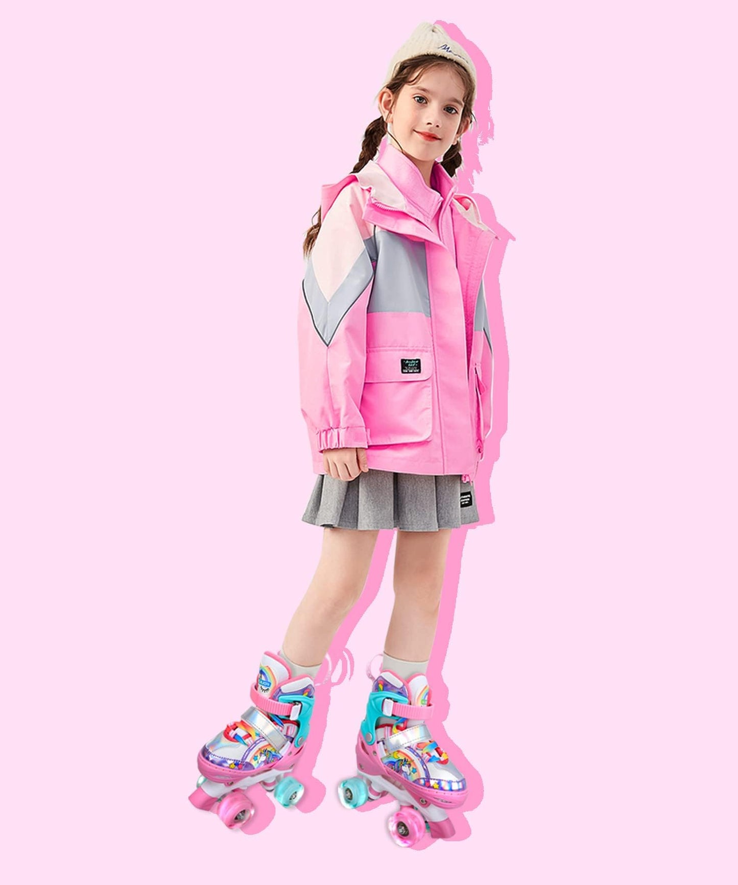Patins à roulettes Licorne Enfants Rollers Quad Réglable Patins à roulettes Lumineux Taille Réglable pour Filles Garçons Débutants