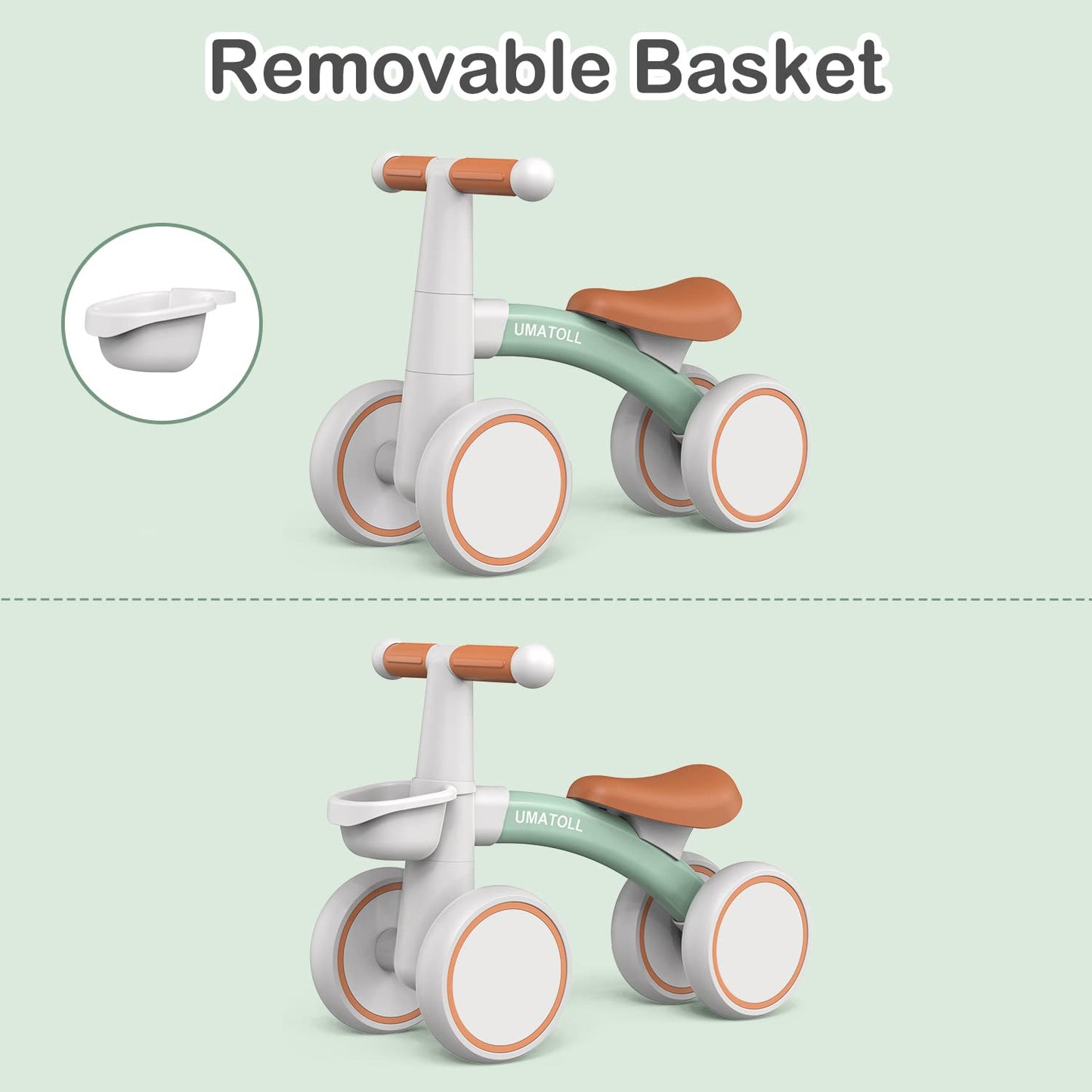 Umatoll Draisienne Bebe 1 an, Jouet Enfant pour 12-24 Mois, Vélo avec Panier pour Garçons et Filles, Premier Cadeau Anniversaire Noel(Vert)