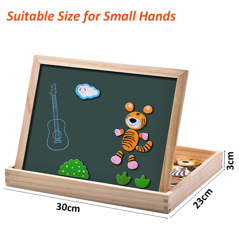 Uping Puzzles en Bois Magnétique 100 Pièces, Tableau Double Face Aimanté, Planche à Dessin Stylos Colorés Craies, Jouet Educatif Enfant 3 Ans Plus