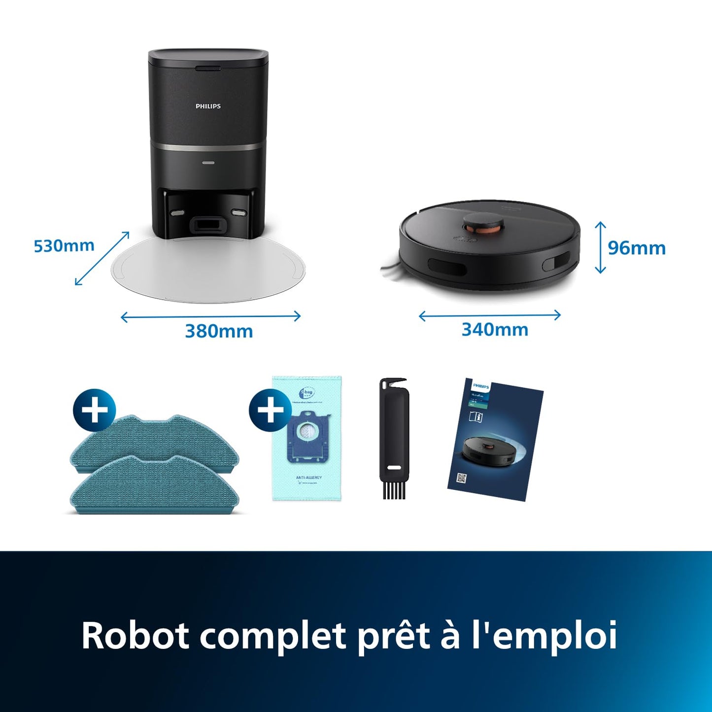 Philips Robot Aspiration/Lavage Homerun Série 3000, Haute Puissance d'aspiration (4000 Pa), Navigation Laser, Autonomie 200 Min, Station de vidage Auto, Aspirateur-Robot, App, Noir (XU3100/01)