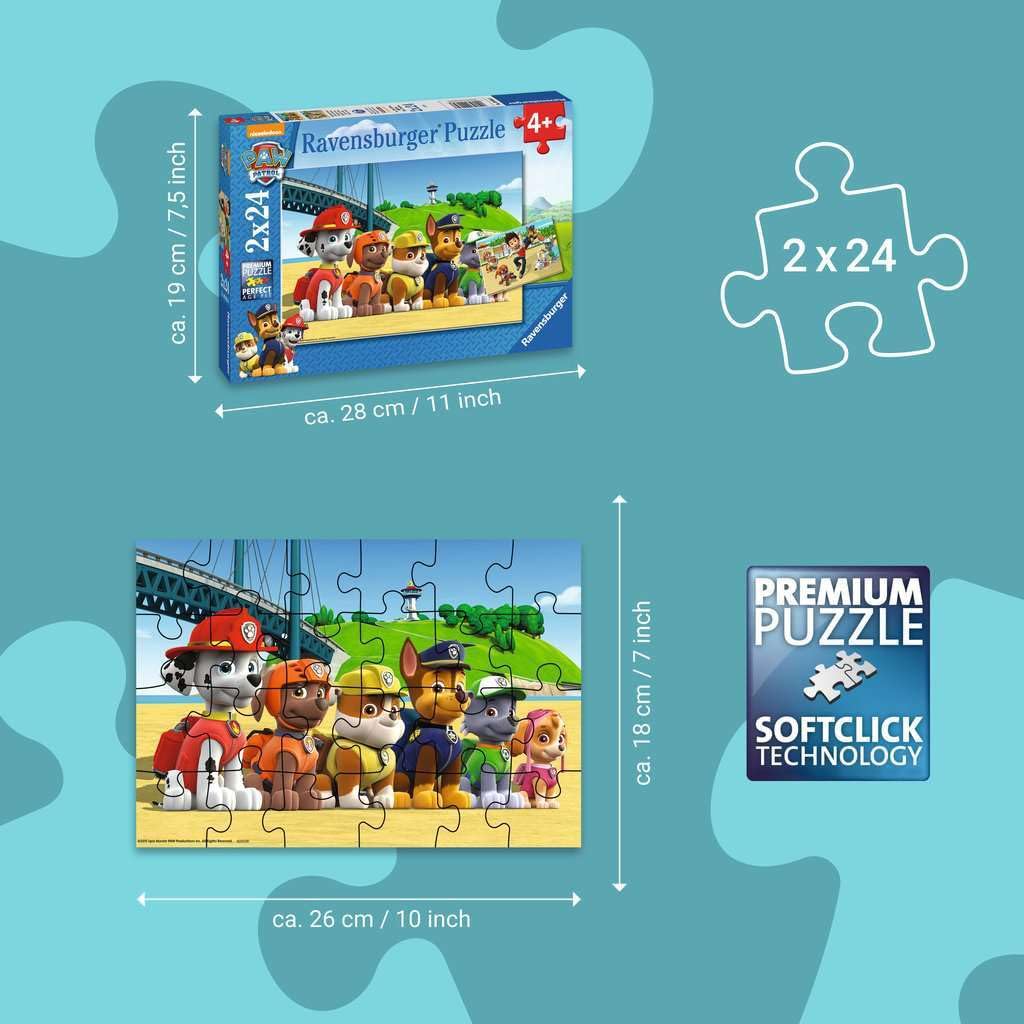 Ravensburger - Puzzle Enfant - Lot de 2 puzzles 24 pièces - Chiens héroïques / Pat'Patrouille - Fille ou garçon dès 4 ans - Puzzle de qualité supérieure - 2 posters à taille réelle - 09064
