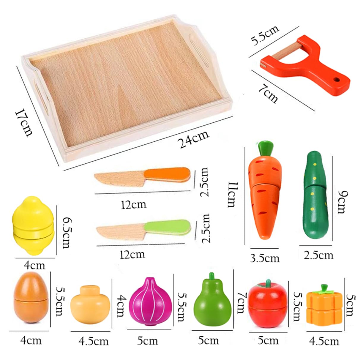 CARLORBO Jouet en Bois Montessori Cuisine en Bois Nourriture pour Enfants - Aliments Bois Fruit et Légumes Jouets, Jouets Enfants Cadeau