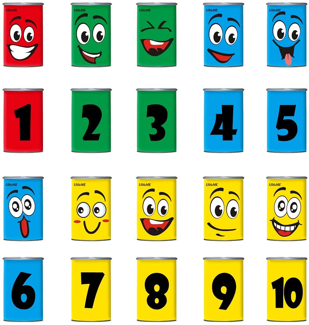 Ulifeme Chamboule Tout, Jeux de Plein Air pour Enfant et Adulte, Jeux Exterieur avec 10pcs Sourire Boite de Conserve Metal + 3pcs Sacs de Fèves, Jeux de Lancer Cadeau for Enfants Anniversaire et Fête