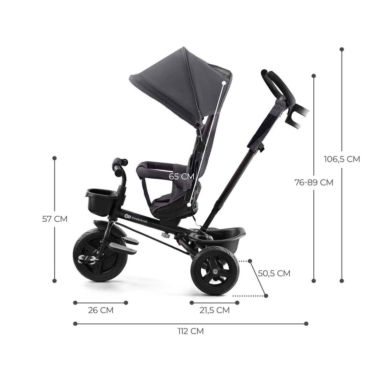 Kinderkraft AVEO Tricycle Bébé Évolutif, Draisienne Évolutif, Trike Bebe, Velo Poussette Bebe Évolutif, Velo Enfant 5 Ans, De 9 Mois, Pliable, Facile À Plier, Accessoires Pratiques, Gris
