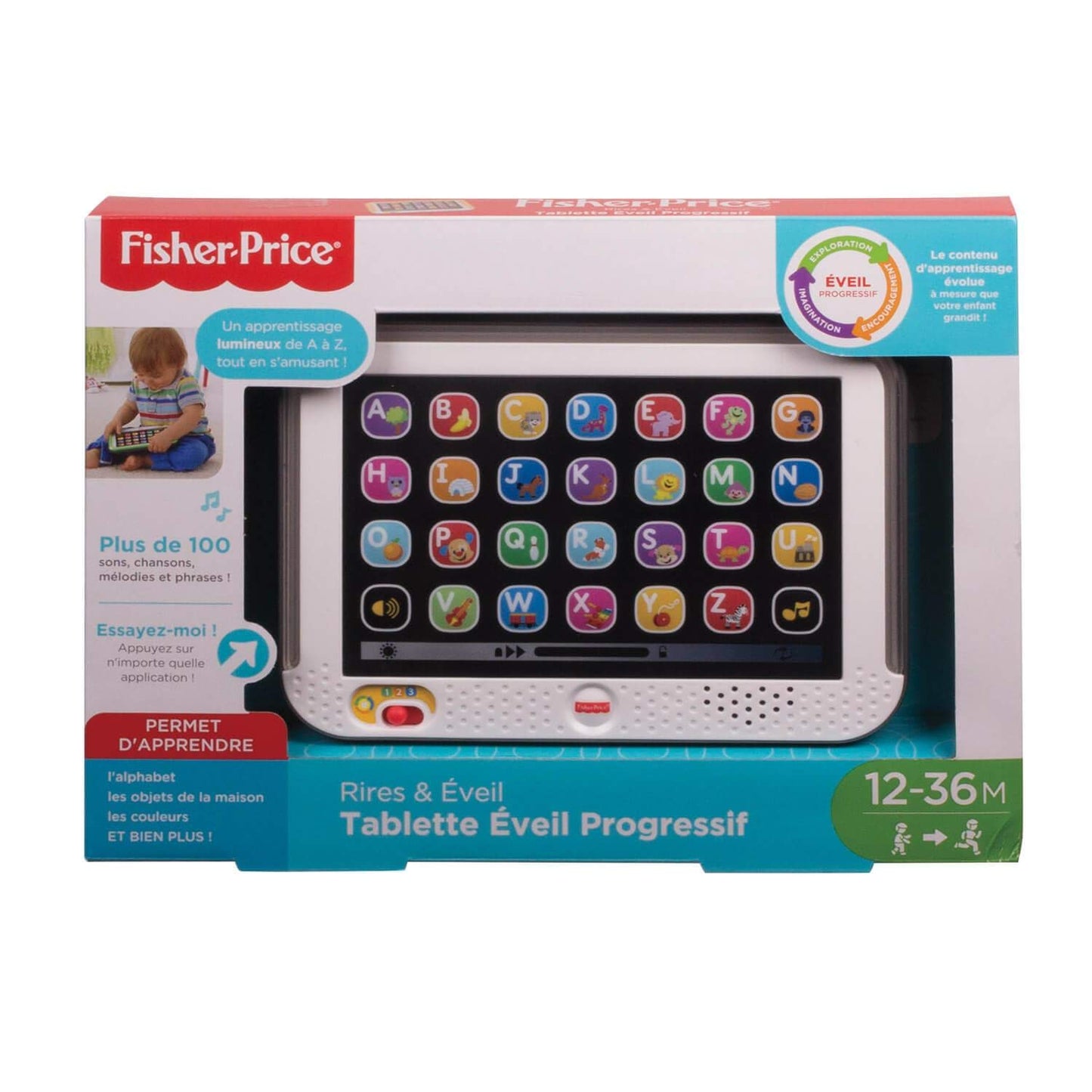 Fisher-Price Jouet Ma Tablette Éveil Progressif Rires et Éveil avec musique et lumières, pour enfants à partir de 1 an, version française, CDG56