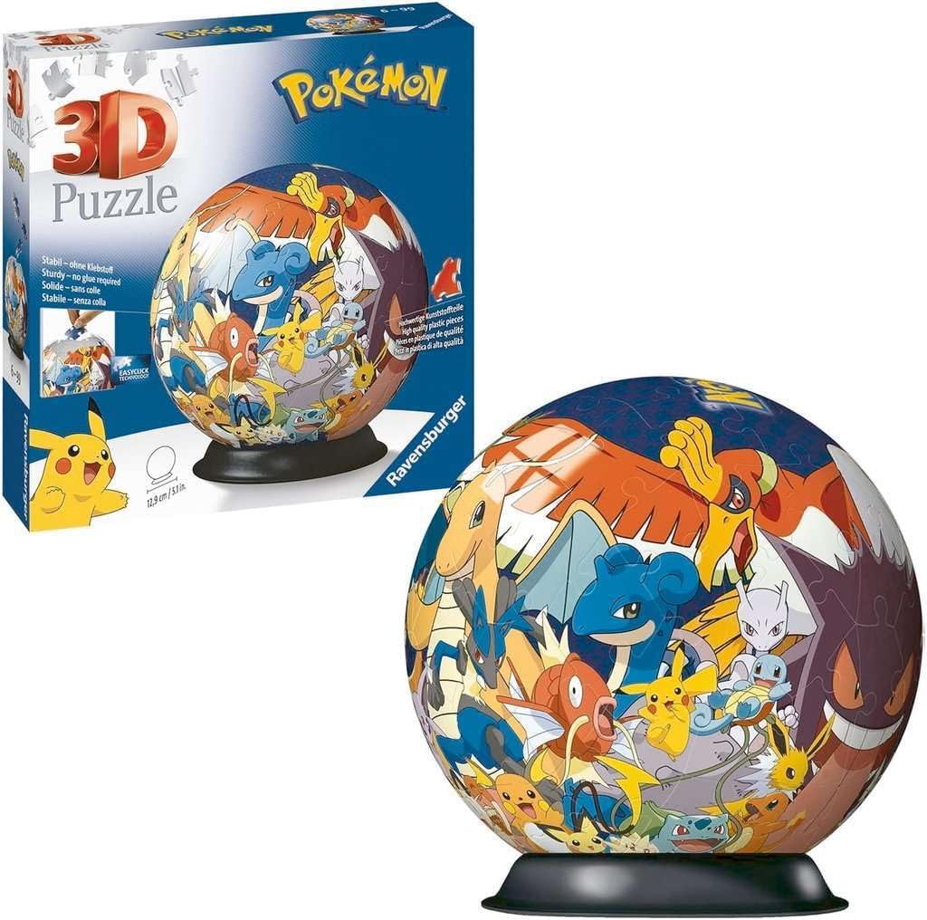 Ravensburger - Puzzle 3D Ball - Pokémon - A partir de 6 ans - 72 pièces numérotées à assembler sans colle - Support inclus - Diamètre : 13 cm - 11785