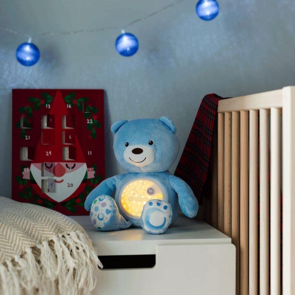 Chicco First Dreams Baby Bear Ours en Peluche Musical, Veilleuse Lumineuse pour Bébés avec Effets Lumineux et Mélodies Relaxantes - Jouets Bébé 0+ Mois - Bleu