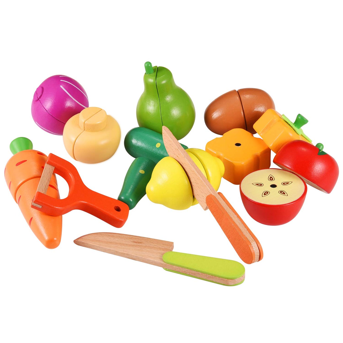 CARLORBO Jouet en Bois Montessori Cuisine en Bois Nourriture pour Enfants - Aliments Bois Fruit et Légumes Jouets, Jouets Enfants Cadeau