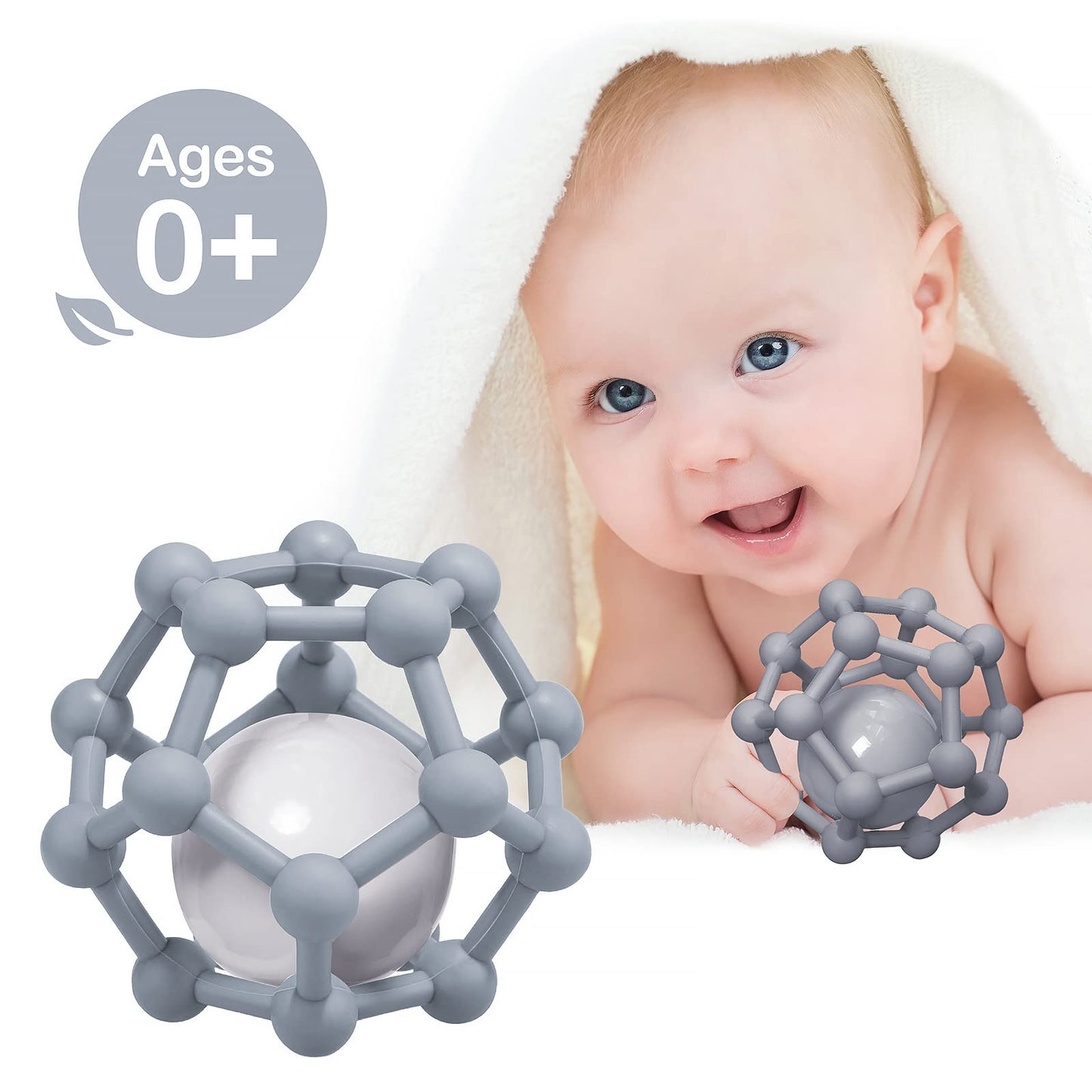 Balles sensorielles pour bébé, Balle à Main Tactile pour bébé, Balle à saisir pour Enfants, Jouet sensoriel pour bébé, Dentition et Balle de Jeu à saisir pour améliorer l'expérience visuelle (gris)
