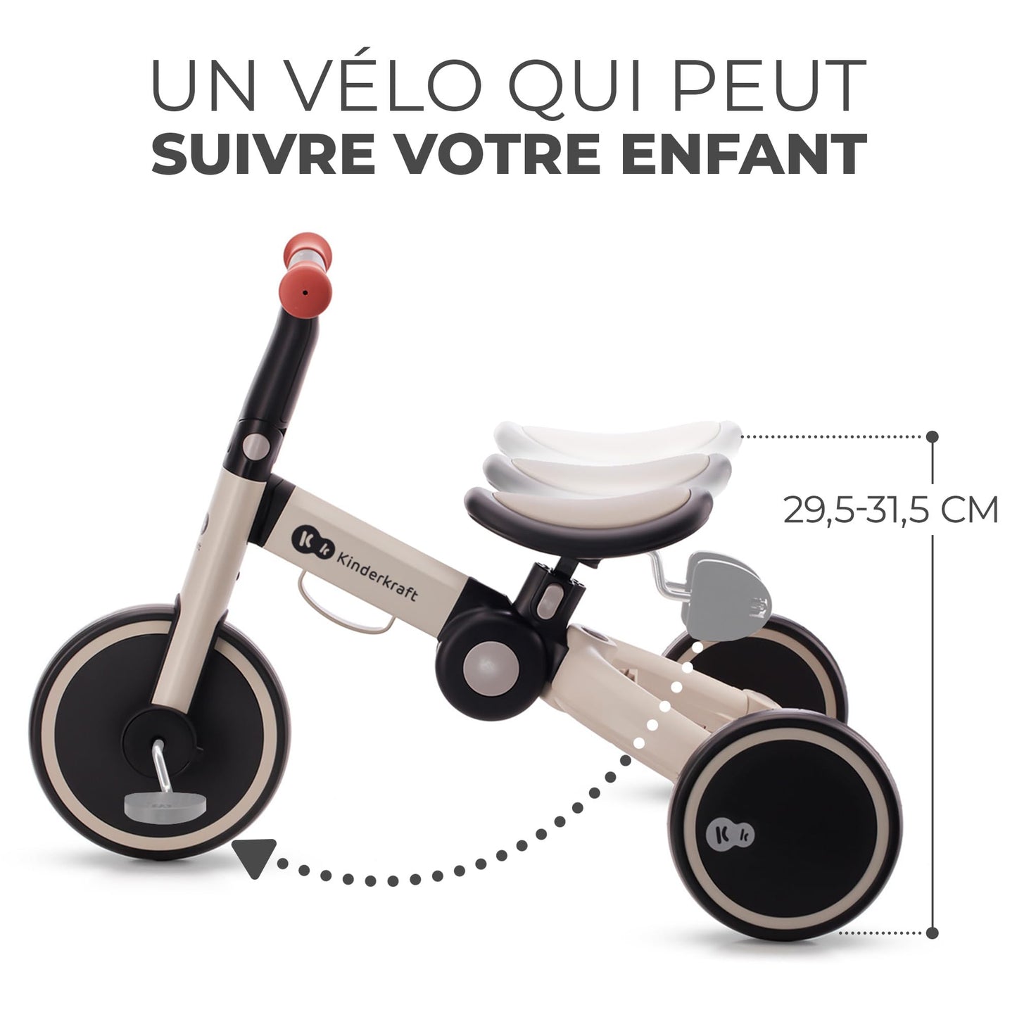 Kinderkraft 4TRIKE Tricycle 3en1, Tricycle pliable, Vélo sans Pédales, Vélo Bébé, Mini Draisienne, Trotteur, Selle réglable, Trois Roues, De 12 mois à environ 5 ans, 25kg, Gris