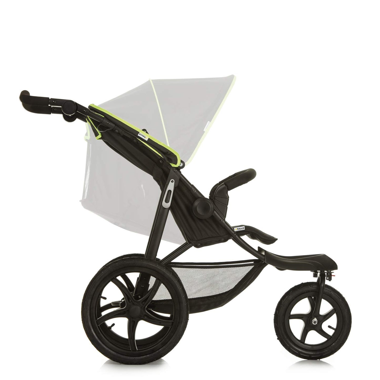 hauck Poussette 3 Roues Runner, Grandes Roues Pneumatiques, Jusqu'à 22 kg, Pliable, Position Allongée, Guidon Réglable, Panier XL Jusqu'à 3 kg, Noir Néon Jaune