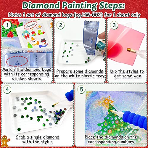 BOUTIKS 21 Pièces 5D Diamond Painting Noël Autocollants Kits Enfants, DIY Noël Diamant Painting Art Mosaïque Autocollants pour Enfants Adultes DéButants pour Décoration de Noël