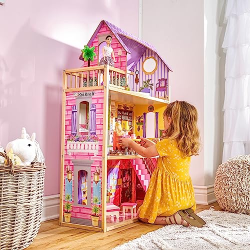 KidKraft Maison de Poupée en Bois Kayla incluant Accessoires et Mobilier, 3 Étages de Jeu pour Poupées 30 cm, Jouet Enfant dès 3 Ans, 65092, Exclusivité sur Amazon