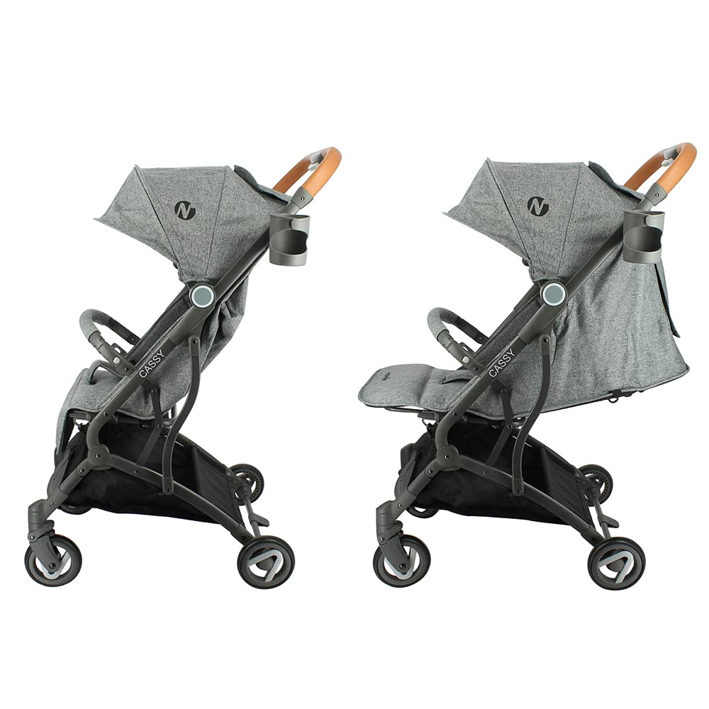Poussette compacte CASSY 6-48 mois, légère et maniable - pliable à une main - Sac de transport et porte gobelet inclus - Nania (gris)