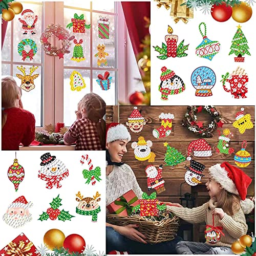 BOUTIKS 21 Pièces 5D Diamond Painting Noël Autocollants Kits Enfants, DIY Noël Diamant Painting Art Mosaïque Autocollants pour Enfants Adultes DéButants pour Décoration de Noël