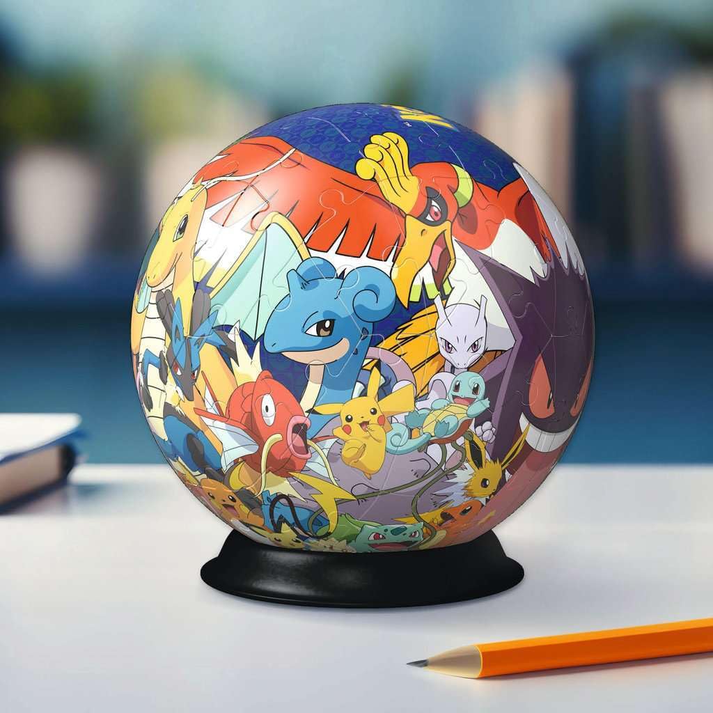 Ravensburger - Puzzle 3D Ball - Pokémon - A partir de 6 ans - 72 pièces numérotées à assembler sans colle - Support inclus - Diamètre : 13 cm - 11785