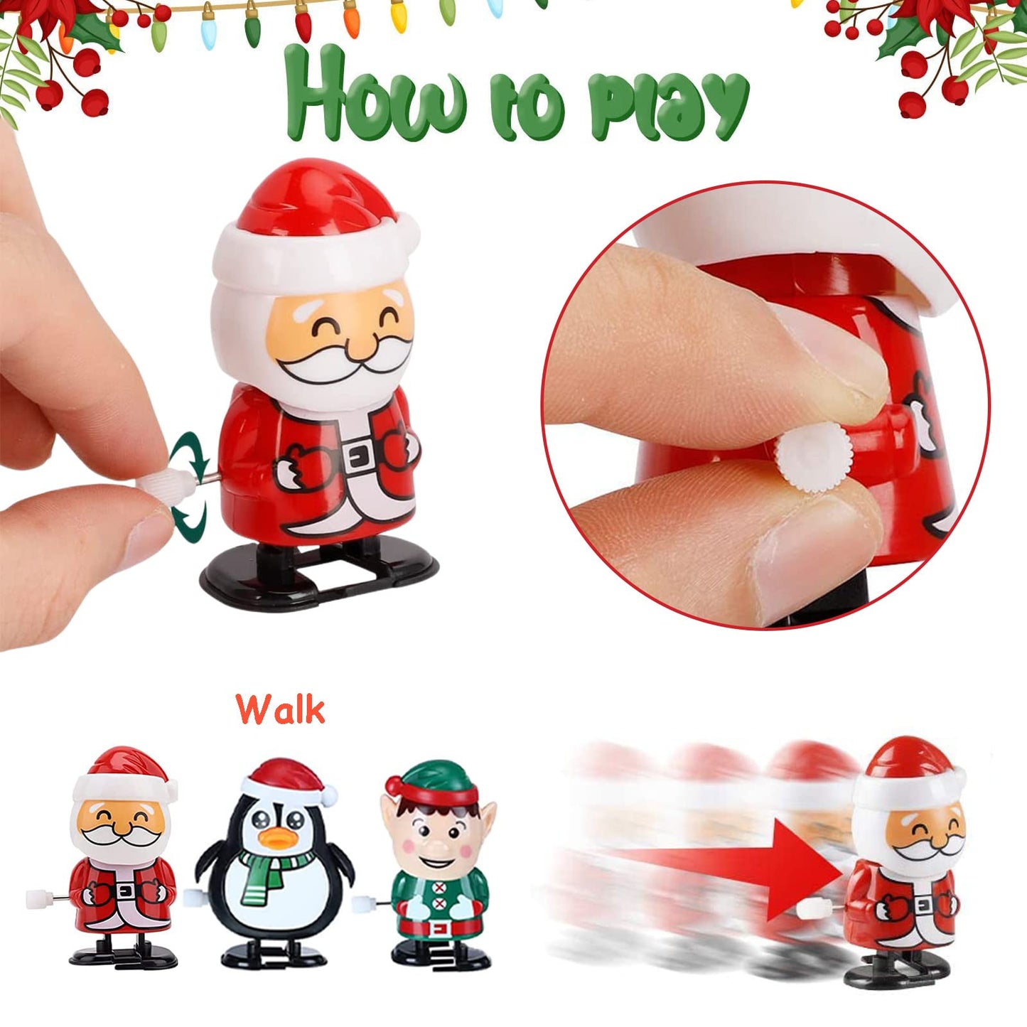 POPOYU Lot de 12 Jouet à Remonter Noël,Mini Jouets Animaux Noël Wind Up Funny Jouets,Jouets mécaniques Mignons Thème de Noël Clockwork Jouets pour Crackers Noel a Remplir,Petits Cadeaux de Table Noel
