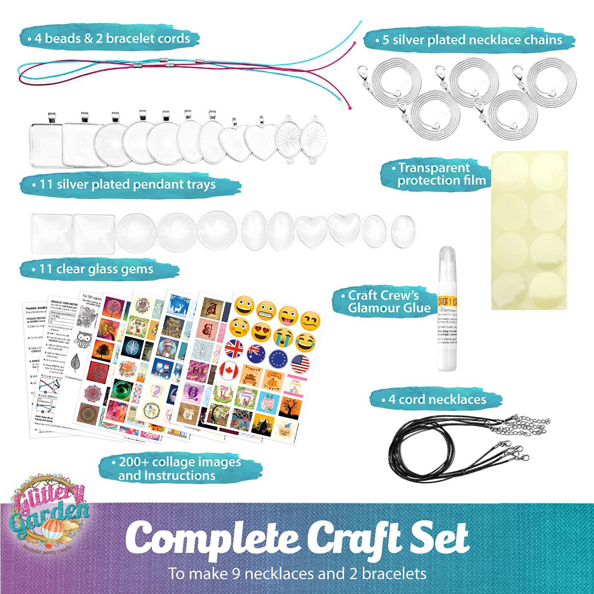 Kit Fabrication de Bijoux pour Filles. Bricolage Collier Pendentif et Bracelet Loisirs Créatifs avec de Perles de Verre et Charms - Loisir Creatif Enfant, Jouet, d'arts et Artisanat, Cadeau