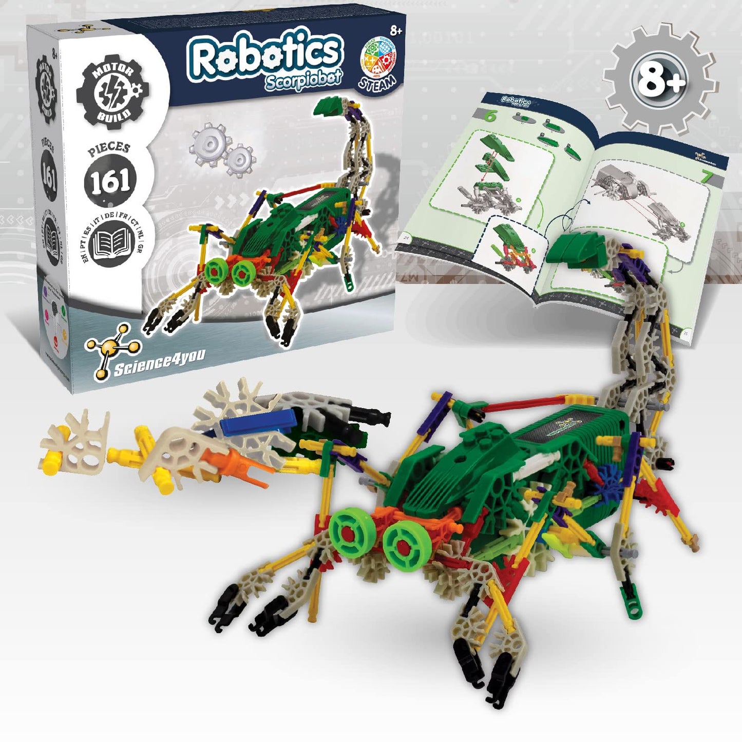 Science4you-Robotics Scorpiobot, Kit Construire de 161 pièces 8 Ans-Monter Un Robot Interactif pour Enfants Construction Activites Manuelles, Jeu STEM, 80002226, Multicolore