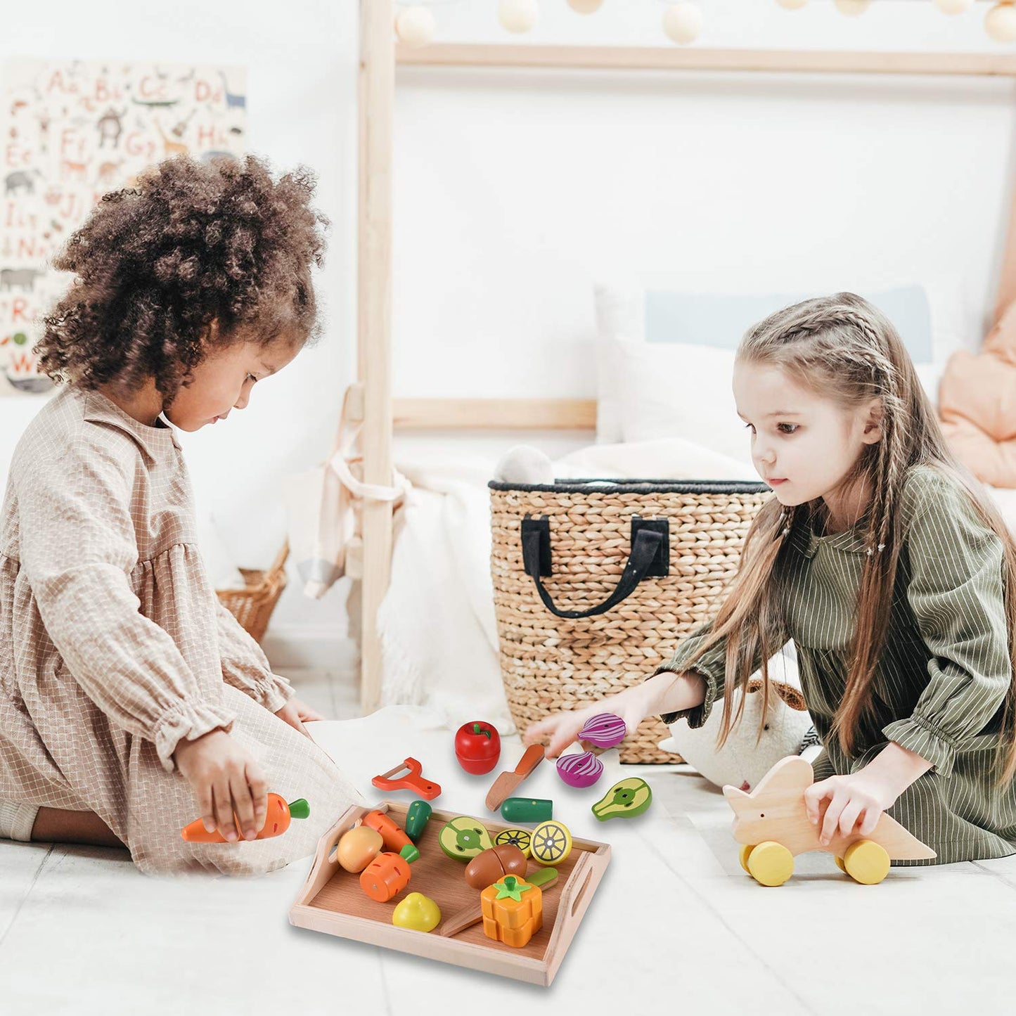 CARLORBO Jouet en Bois Montessori Cuisine en Bois Nourriture pour Enfants - Aliments Bois Fruit et Légumes Jouets, Jouets Enfants Cadeau