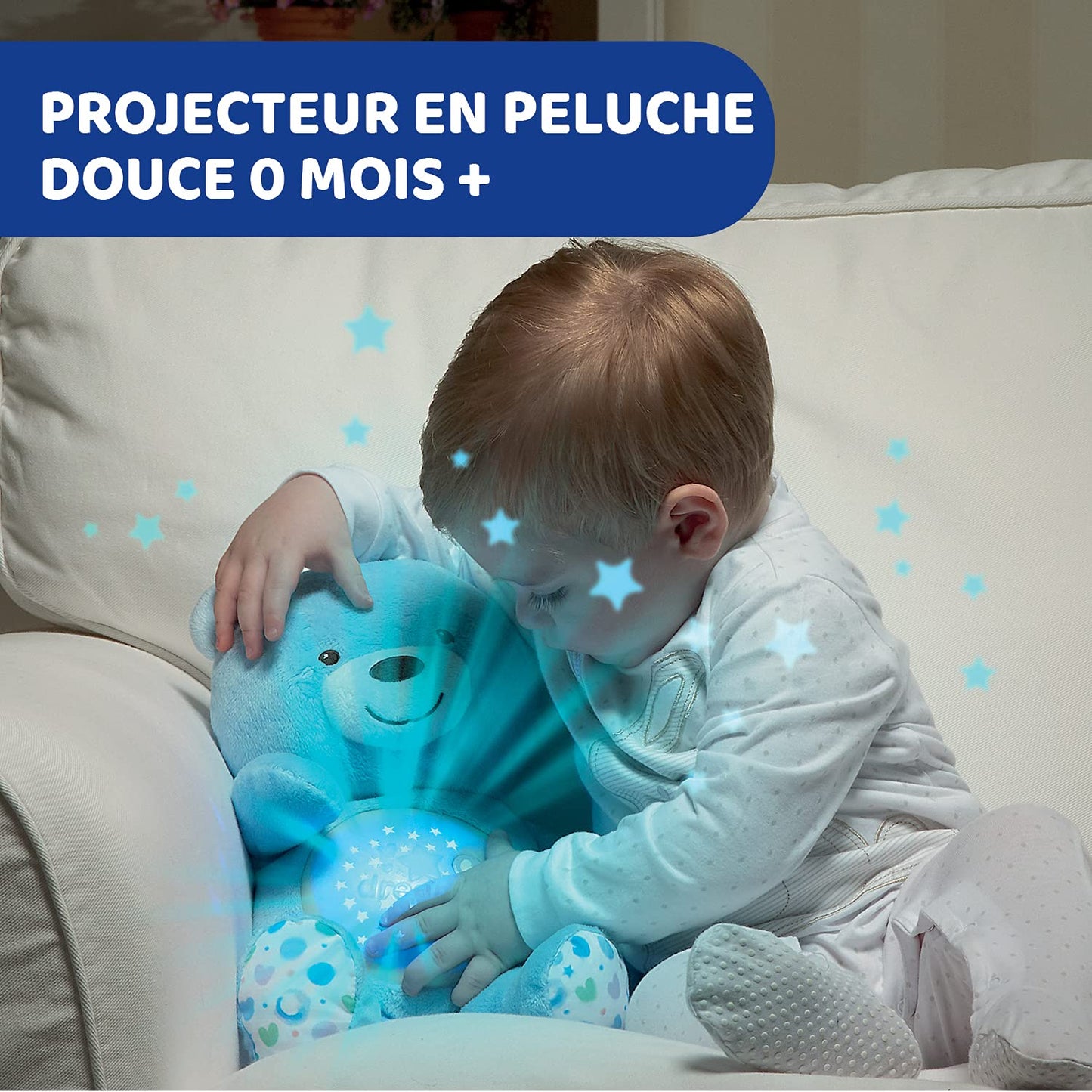 Chicco First Dreams Baby Bear Ours en Peluche Musical, Veilleuse Lumineuse pour Bébés avec Effets Lumineux et Mélodies Relaxantes - Jouets Bébé 0+ Mois - Bleu