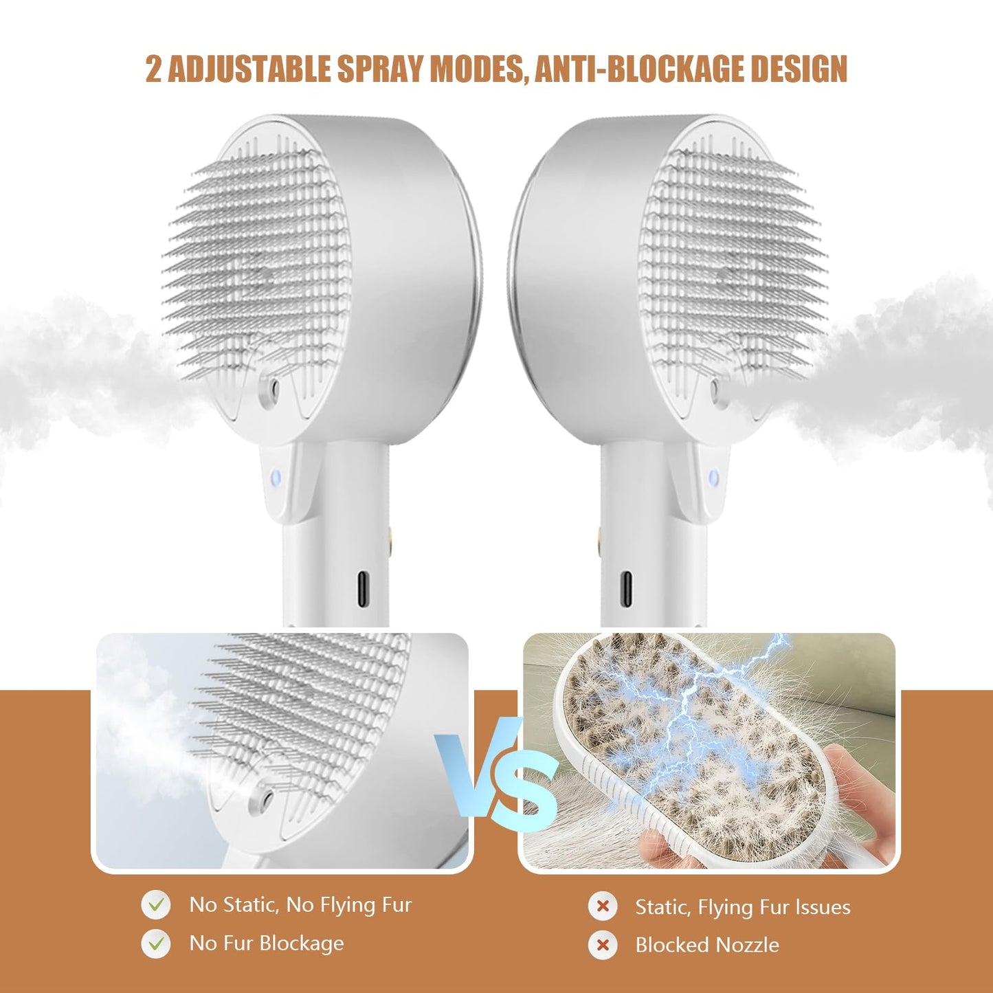 Brosse de Toilettage Vapeur 4 en 1 Antistatique I Chats & Chiens