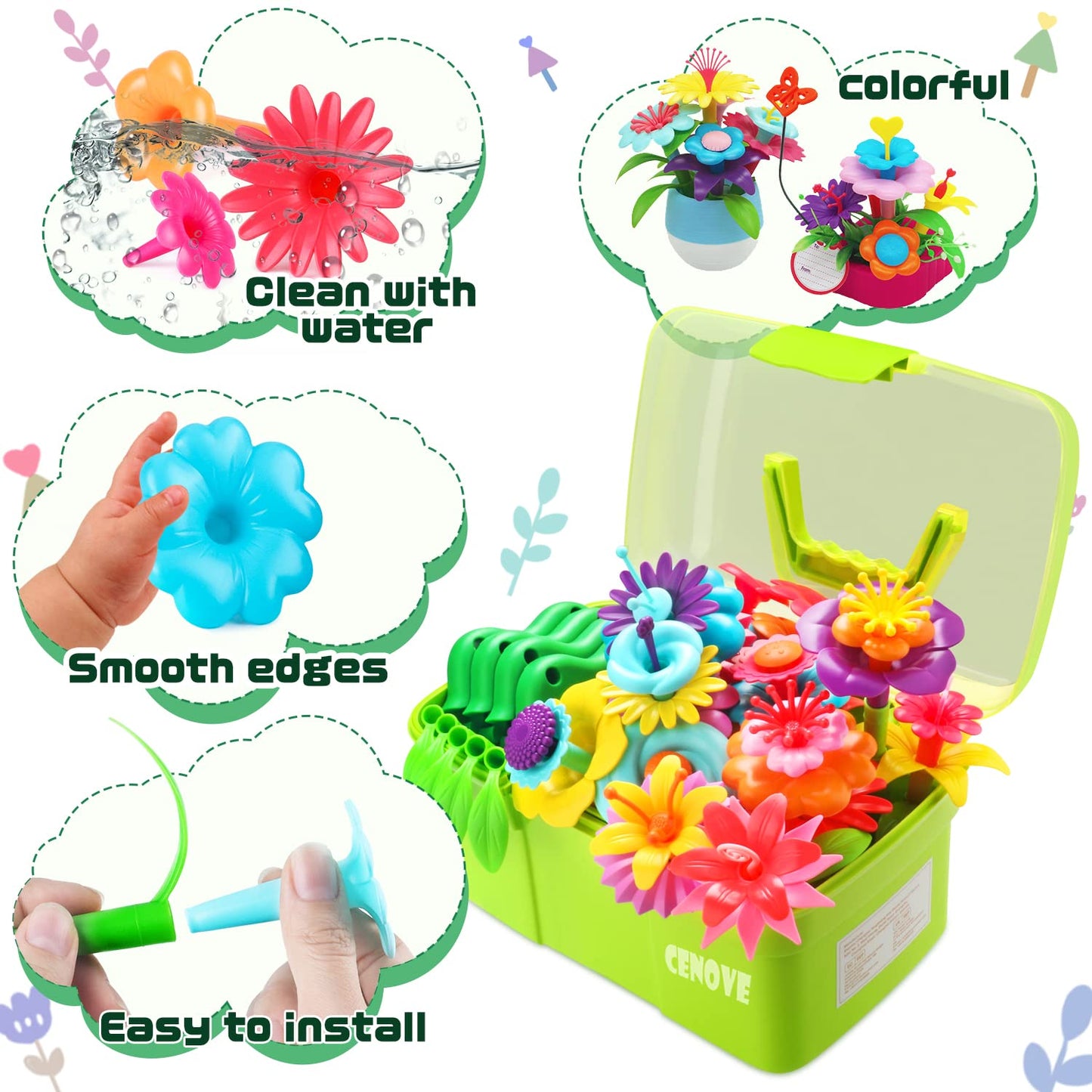 CENOVE Jouets de Construction de Jardin de Fleurs, 3 4 5 6 Ans, Ensembles de Bouquets de Bricolage pour Filles et Garçons, Blocs de Construction Créatifs pour Enfants (130 PCS)
